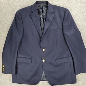 CHAPS Sport Coat Mens 42S Navy Blue Gold Crest Buttons Wool Blend Blazer Jacket